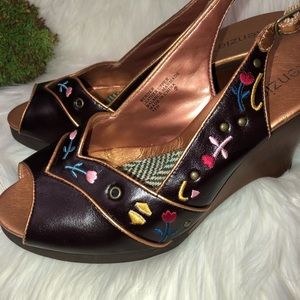 Kenzie Bender Brown Leather Wedges SZ9.5